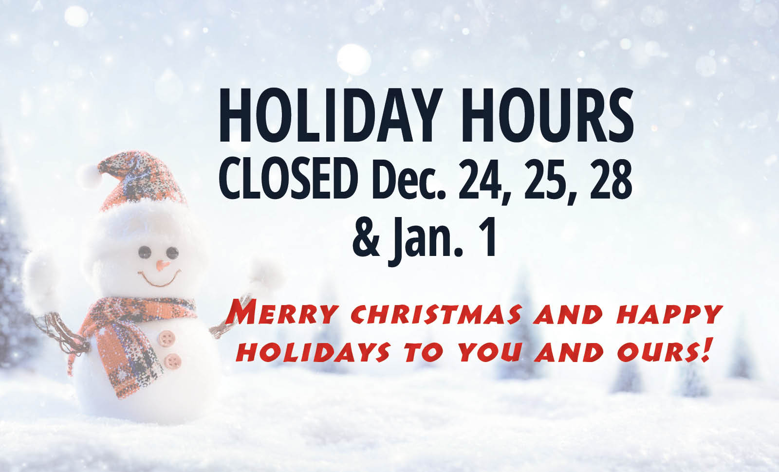 Christmas Holiday Hours Yellowhead County