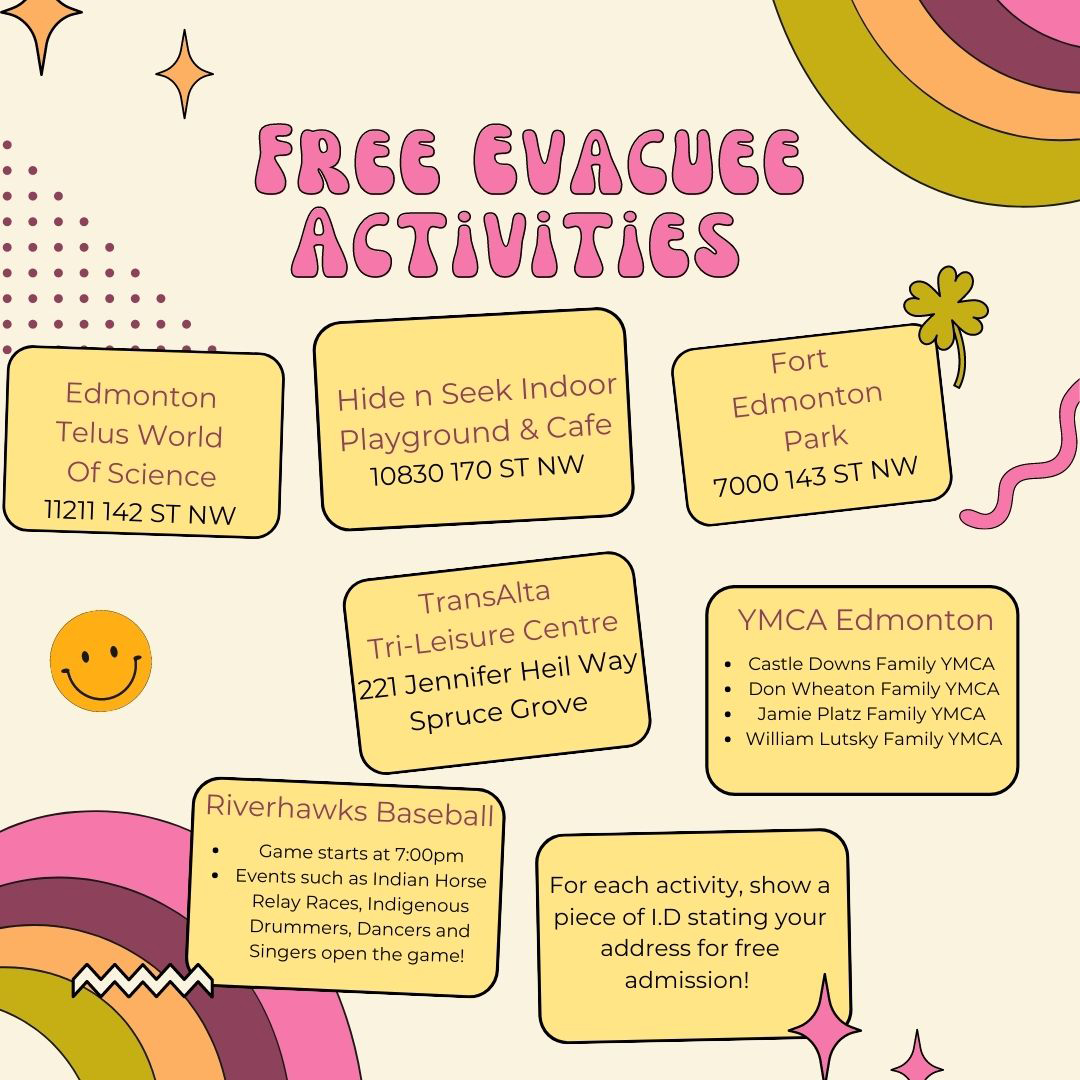 Free Activities for Evacuees Yellowhead County